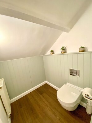 Combined shower/bathtub, hair dryer, towels, soap