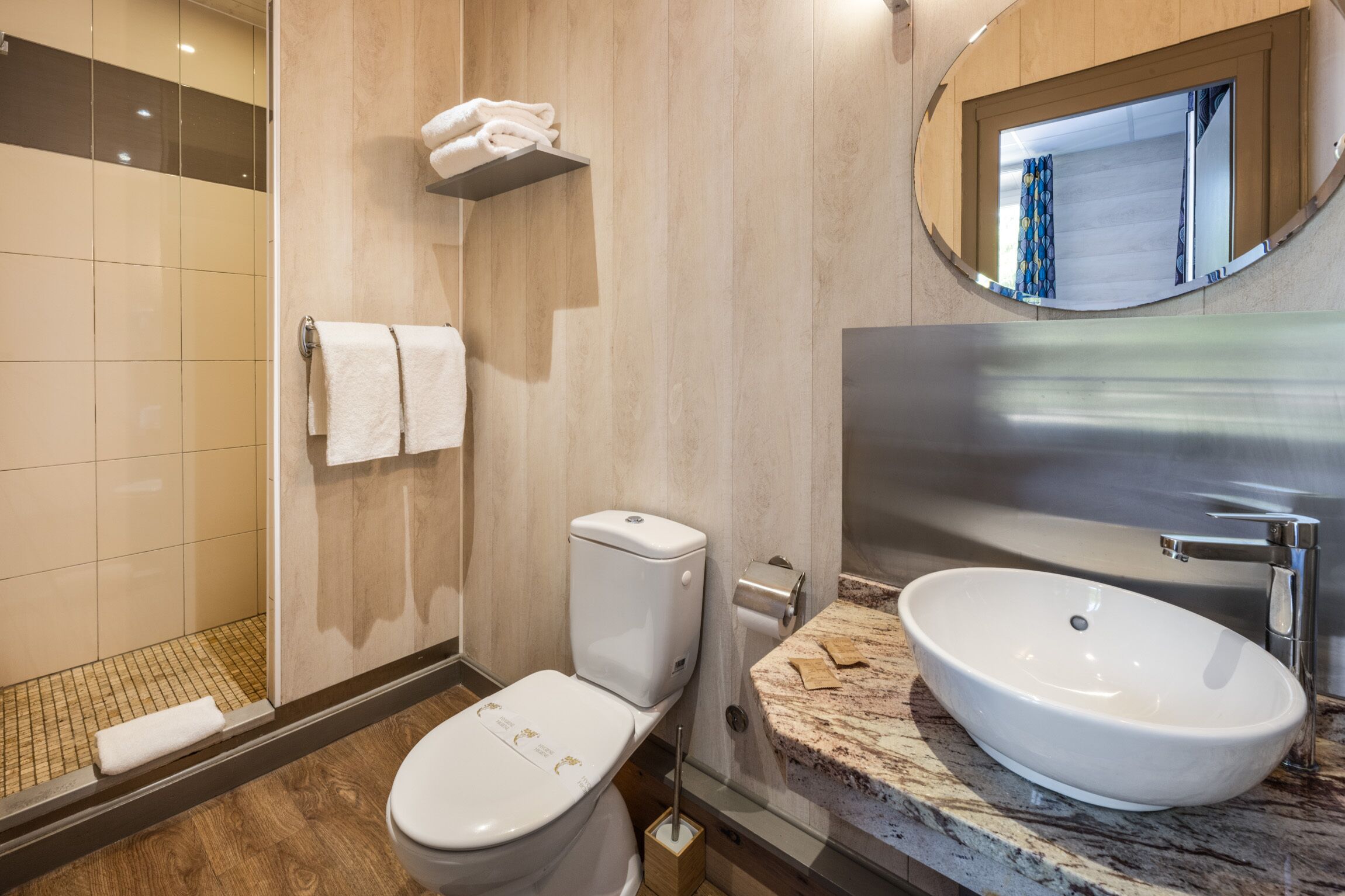 twin room | bathroom | shower, hair dryer, towels