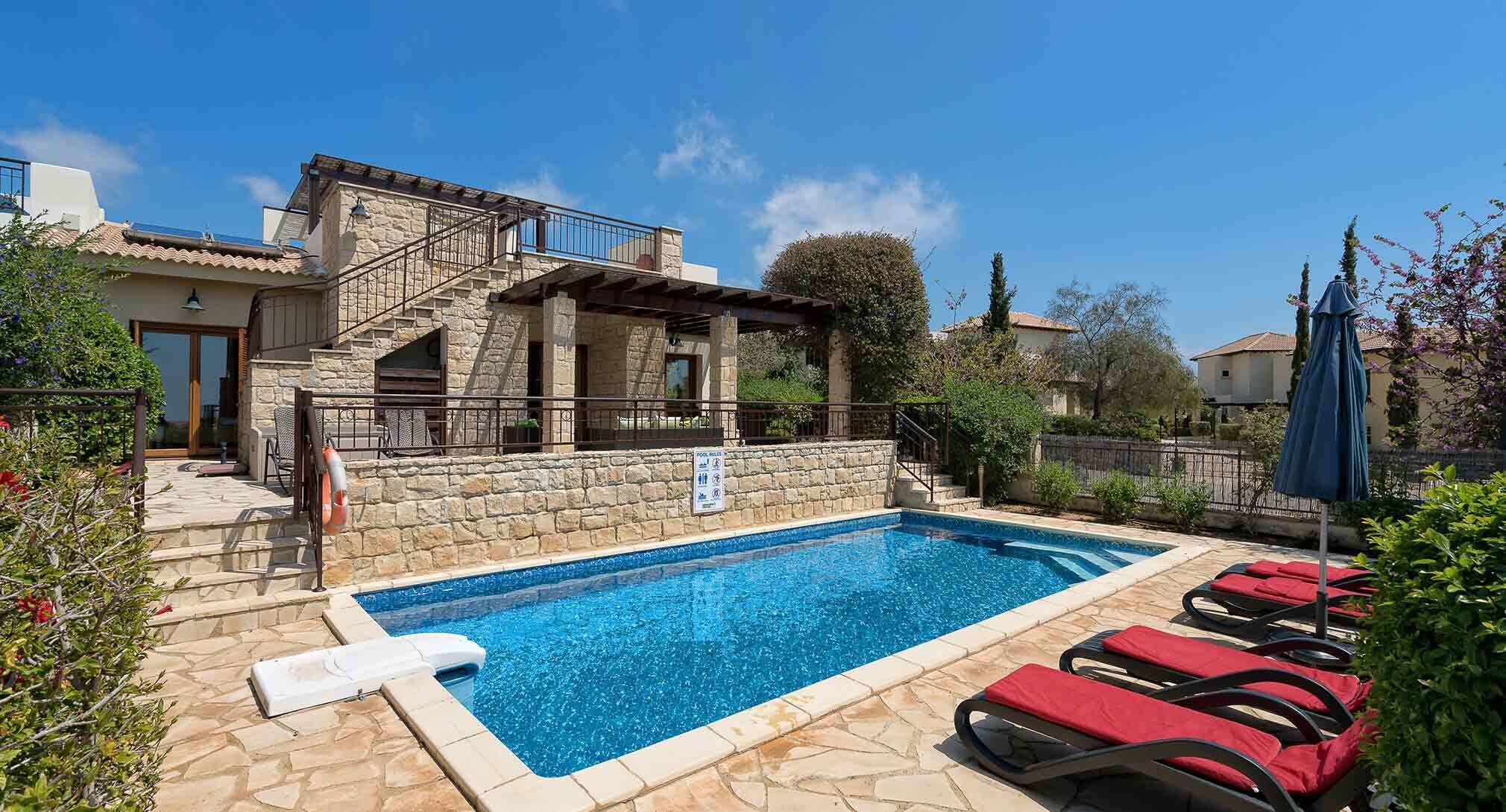 Outdoor pool, pool umbrellas, pool loungers