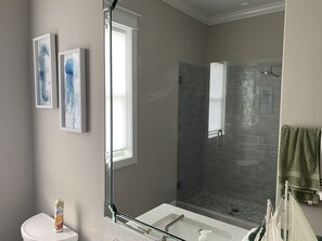Shower, towels, soap, shampoo