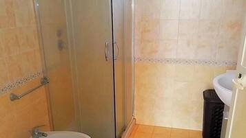 Shower, hair dryer, bidet, towels