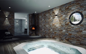 Salas de tratamiento para parejas, un sauna, una bañera de hidromasaje