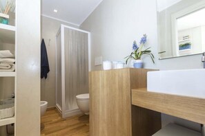 Leilighet, 1 soverom, balkong, sjøutsikt | Bad | Dusj, hårføner, bidé og håndklær