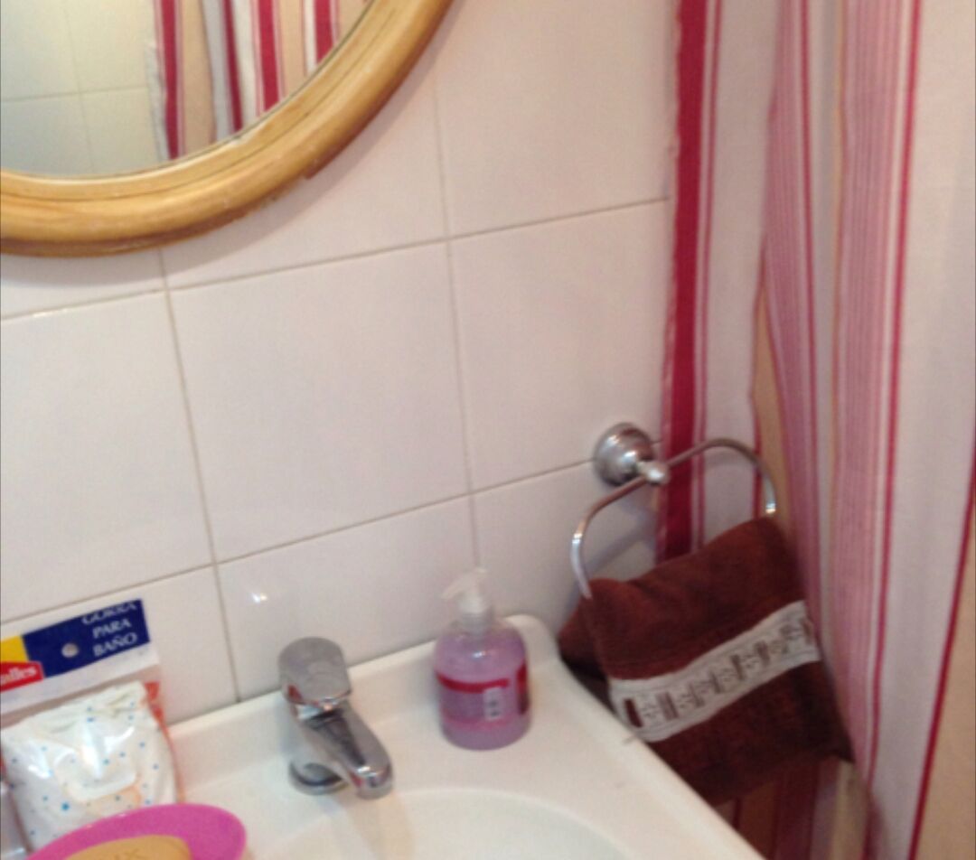 Bañera con ducha, secador de pelo, bidet, toallas