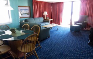 Smart TV, DVD player, foosball, books