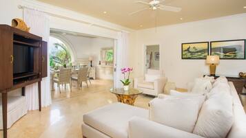 Condo, 1 Bedroom | Living area | 36-inch TV with cable channels, DVD player