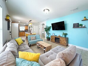 Smart TV, fireplace, video games