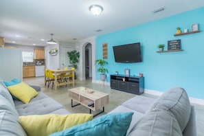 Smart TV, fireplace, video games