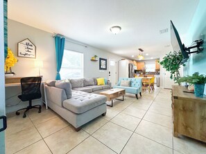 Smart TV, fireplace, video games