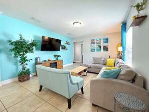 Smart TV, fireplace, video games