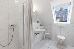 Shower, hair dryer, soap