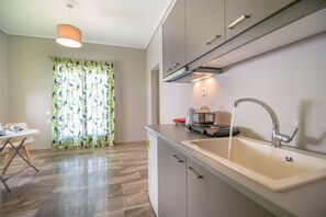Apartment, Bergblick | Eigene Kochnische | Kühlschrank, Herdplatte, Wasserkocher mit Kaffee-/Teezubehör