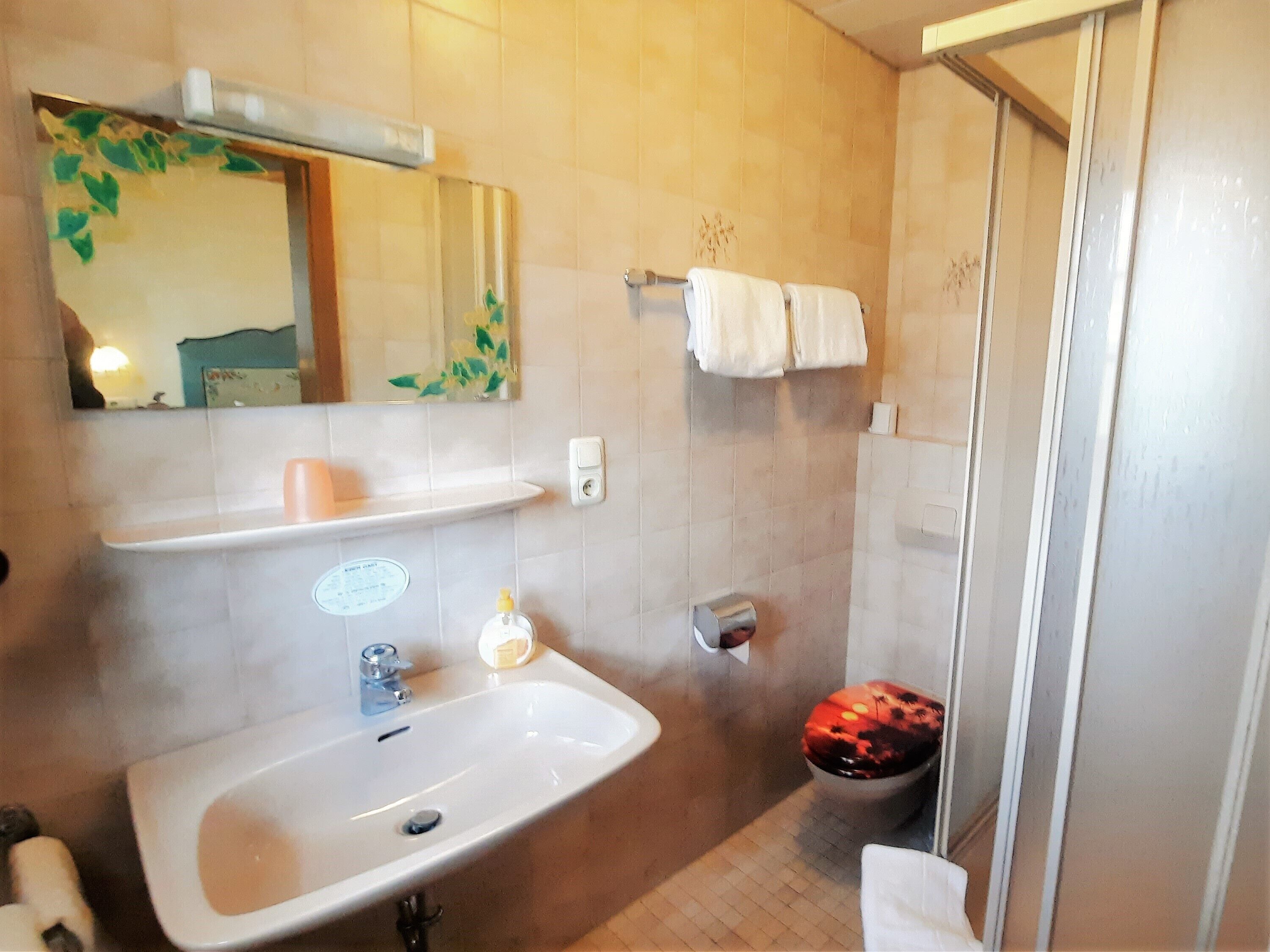 shower, free toiletries, towels