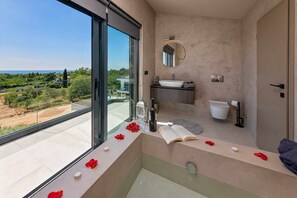 Baignoire, séchoir à cheveux, bidet, serviettes fournies