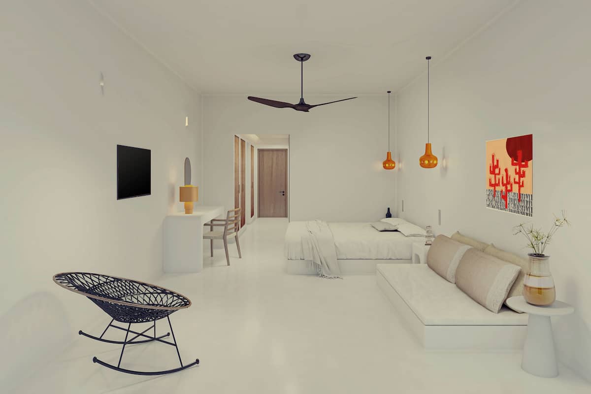 Koukoumi Suite with Veranda and Private Pool | Literie de qualité supérieure, surmatelas, minibar