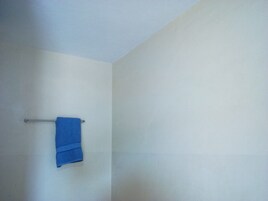 Ducha, cabezal de ducha tipo lluvia, zapatillas y toallas