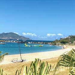 On the beach, sun-loungers, beach towels
