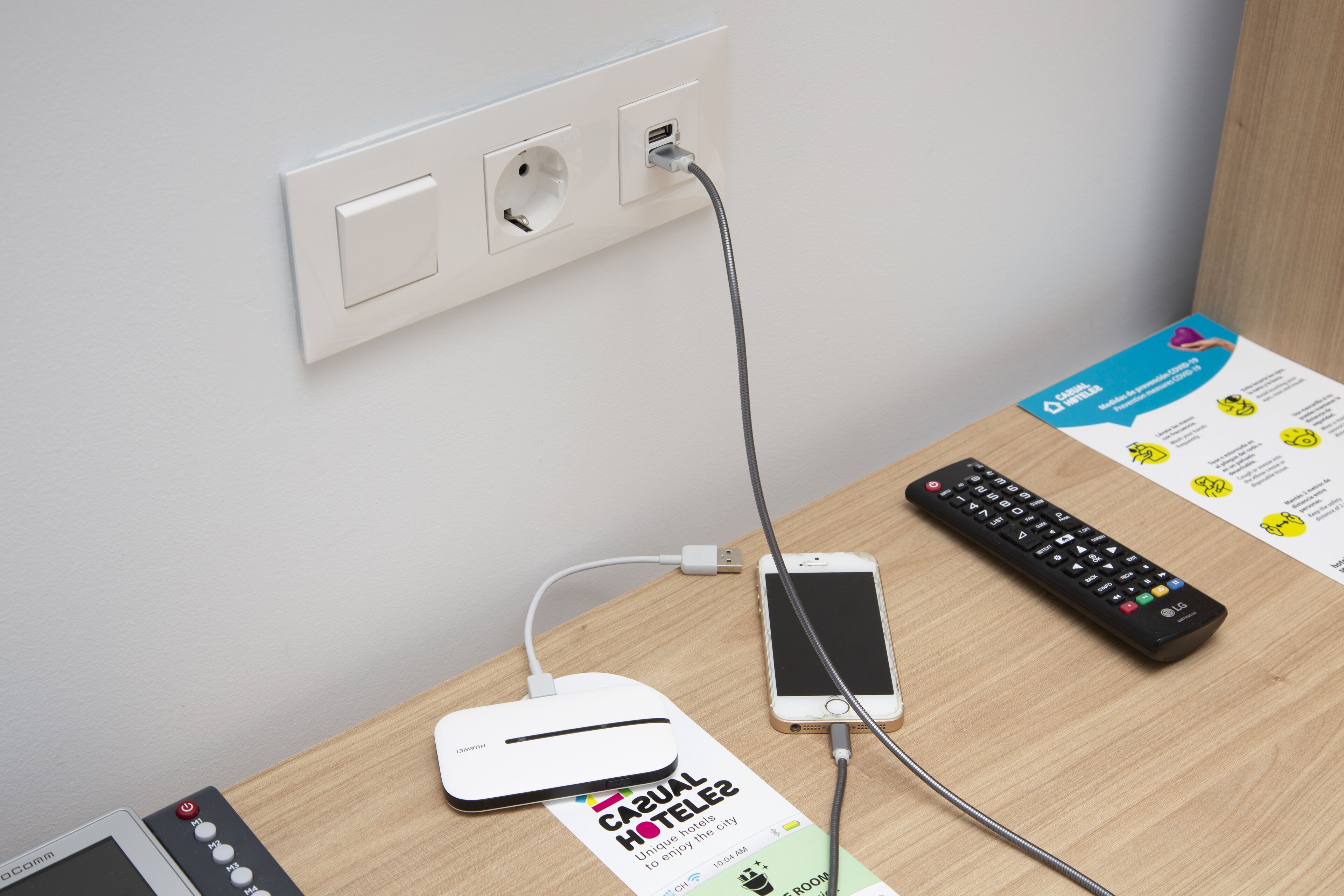 desk, laptop workspace, blackout curtains, iron/ironing board