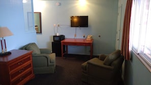 43-inch LED TV with satellite channels, TV, fireplace