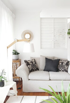 TV, fireplace, DVD player, books