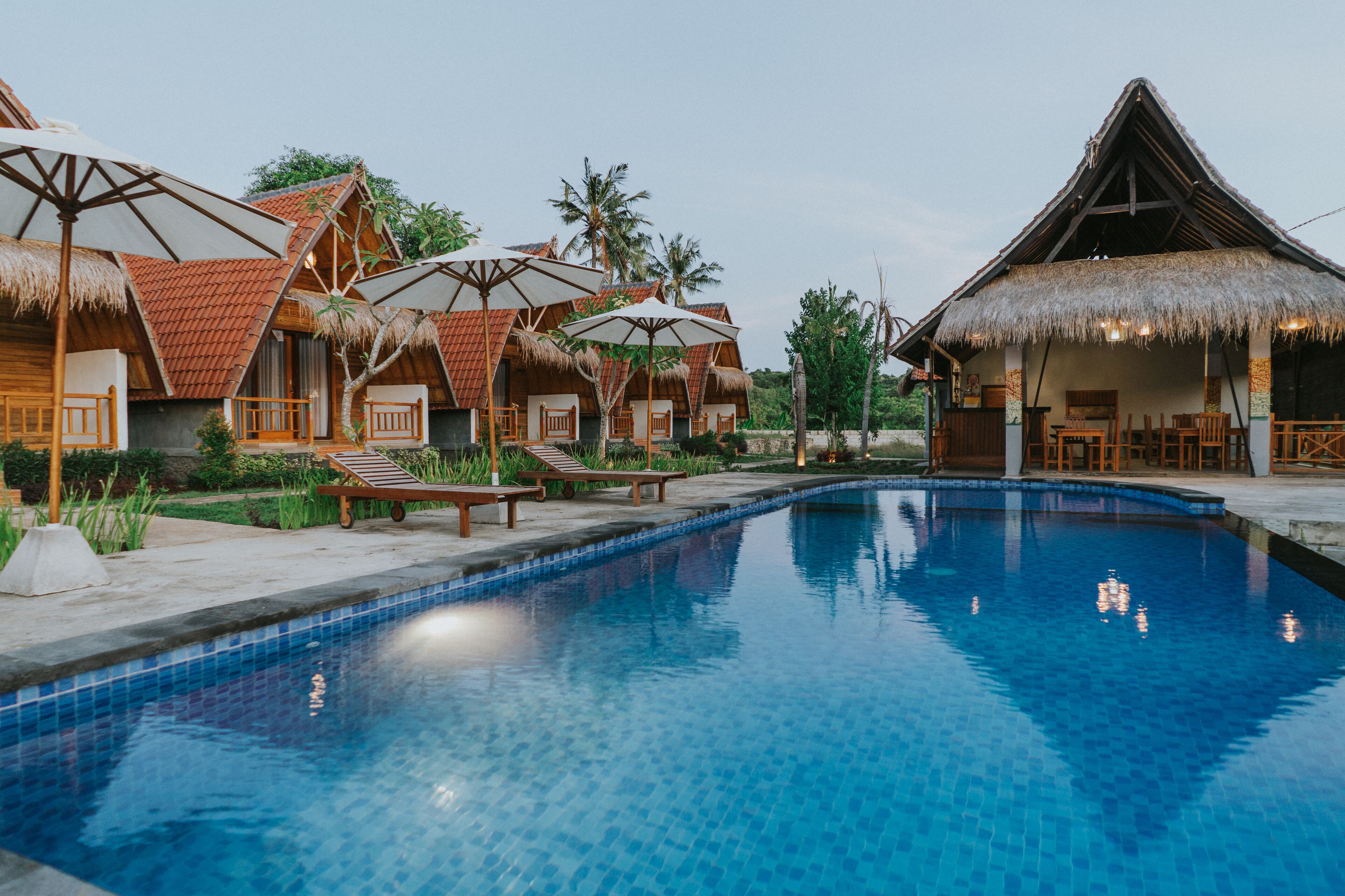 Outdoor pool, pool umbrellas