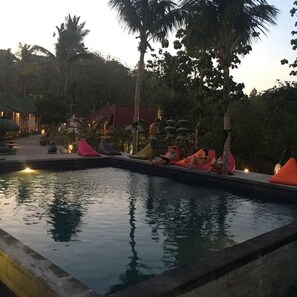 Outdoor pool, pool loungers