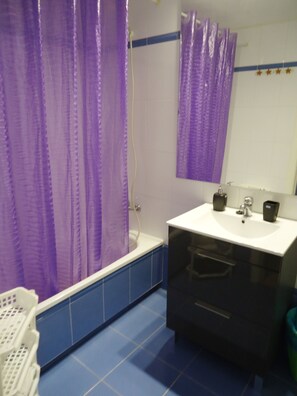 Baignoire, séchoir à cheveux, serviettes fournies