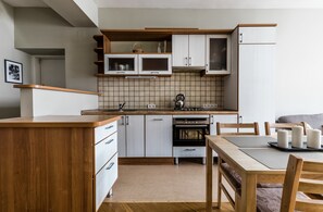 City Apartment | Private kitchen | Full-sized fridge, oven, stovetop, dishwasher