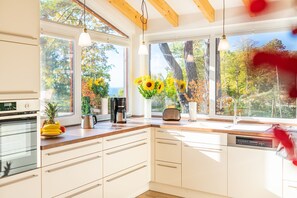 Fridge, microwave, oven, dishwasher