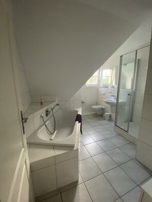 Bathtub, hair dryer, towels, toilet paper - Family-friendly 4 **** holiday home with large grounds (Rankwitz)