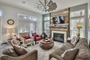 House, 6 Bedrooms | Living room | Flat-screen TV, fireplace, DVD player - Slainte by Five Star Properties (Santa Rosa Beach)