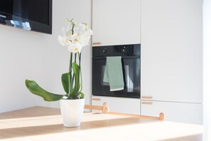 Großer Kühlschrank, Mikrowelle, Ofen, Herdplatte