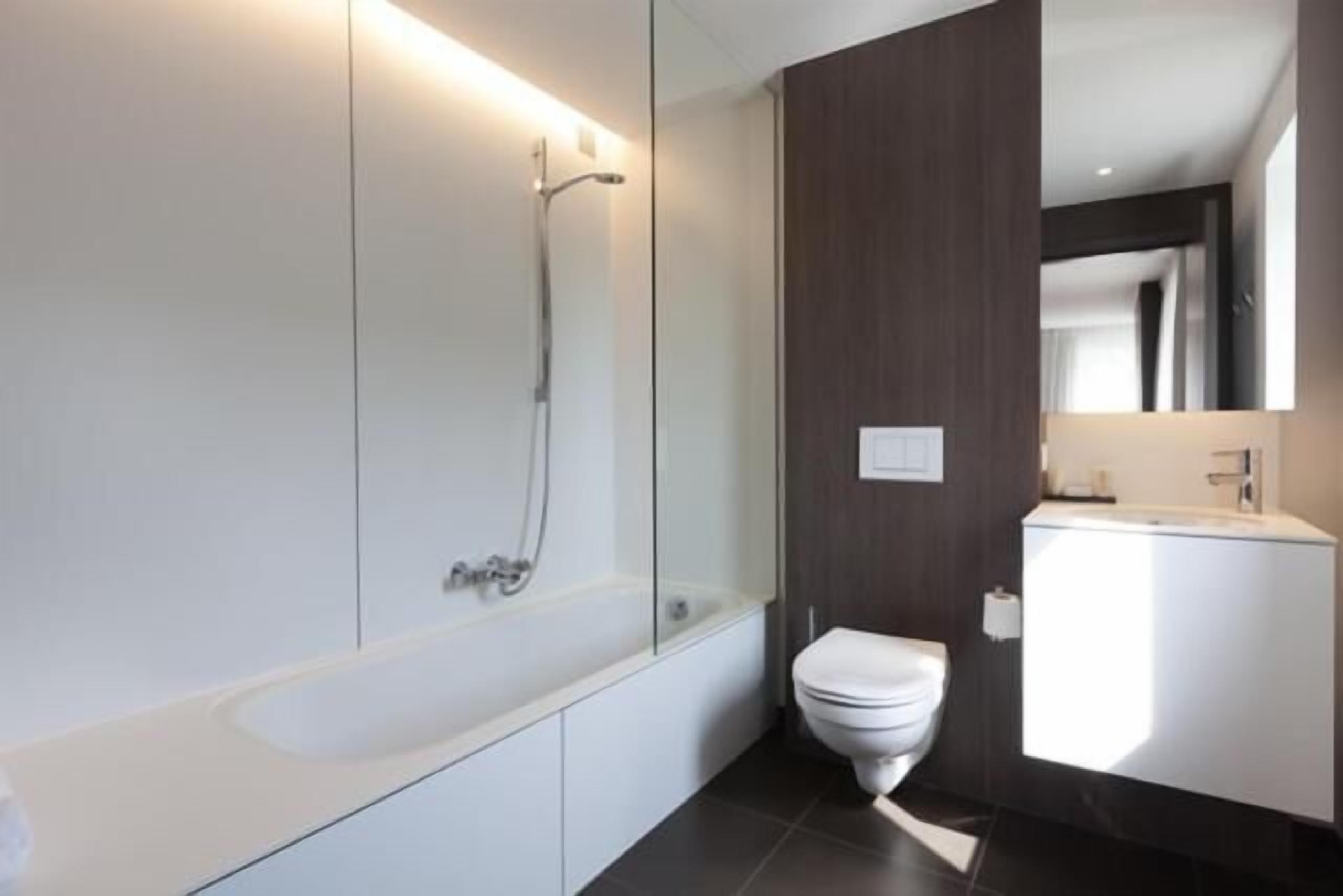 free toiletries, hair dryer, towels, toilet paper