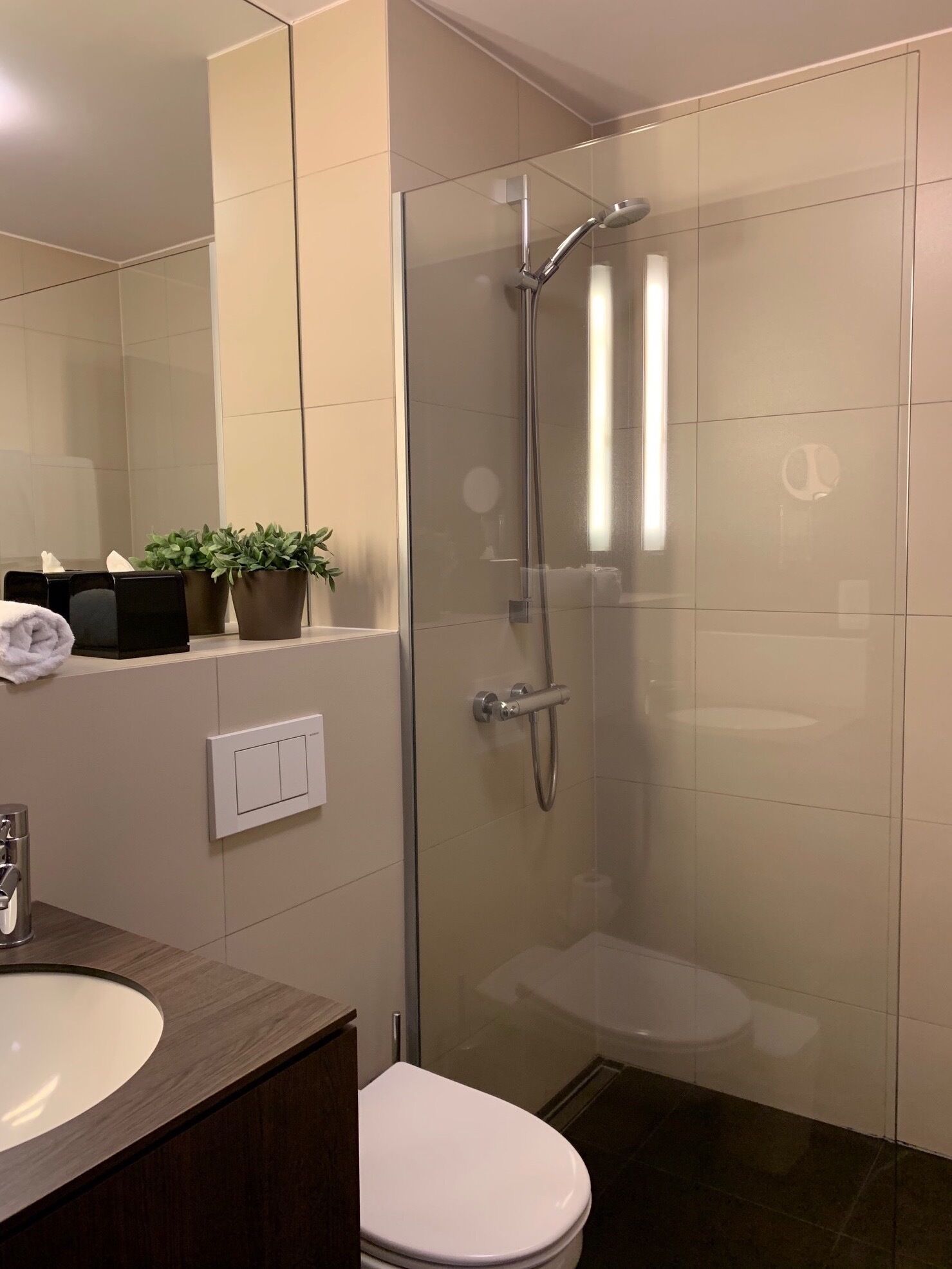 free toiletries, hair dryer, towels, toilet paper