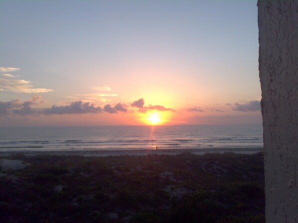 En la playa, camastros y toallas de playa 