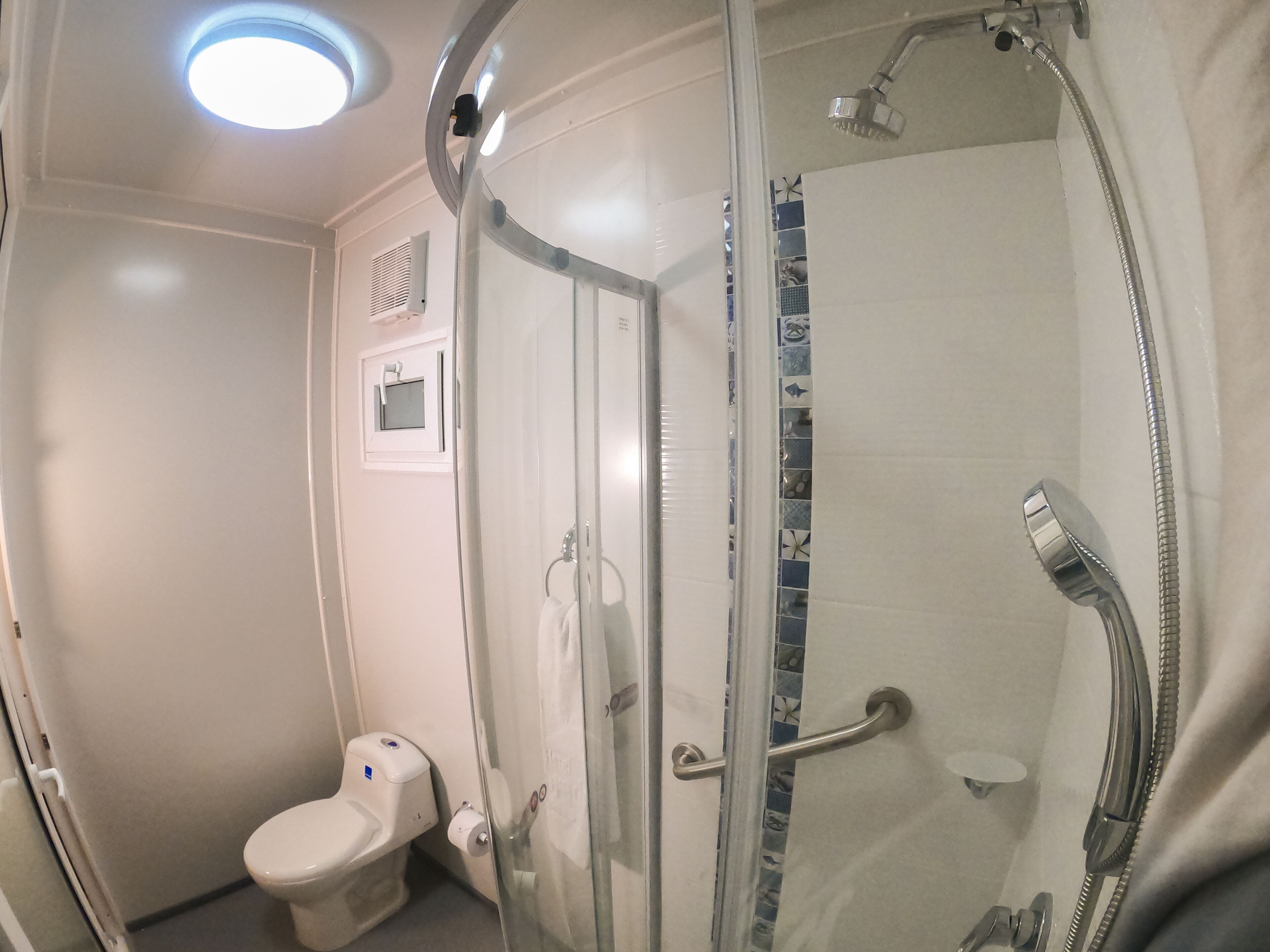 shower, towels, soap, shampoo