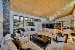 Smart TV, fireplace, DVD player, stereo