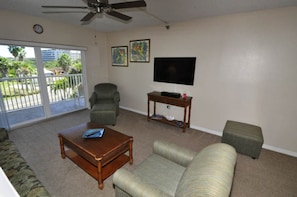 TV, DVD player, table football, books