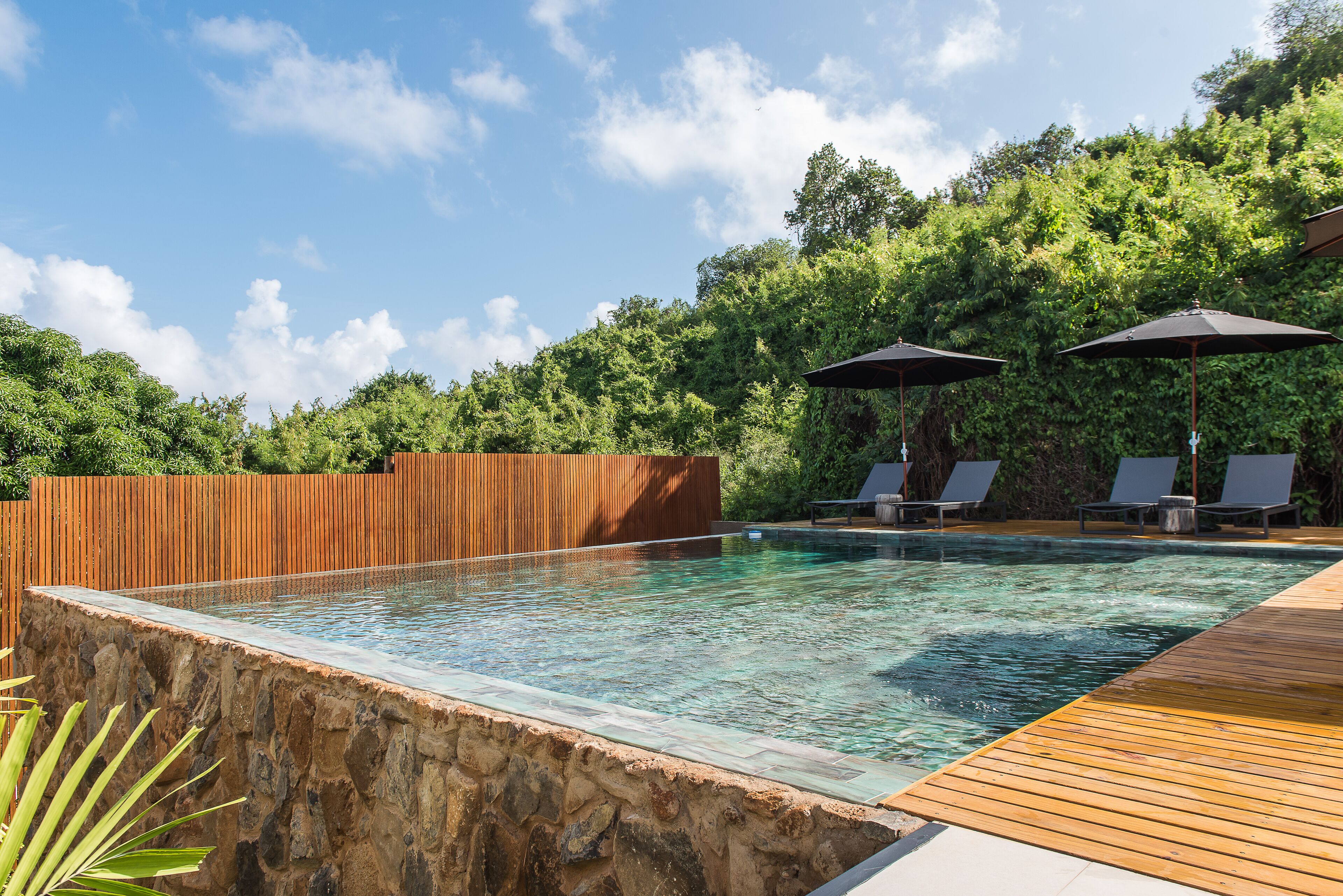 outdoor pool, pool loungers