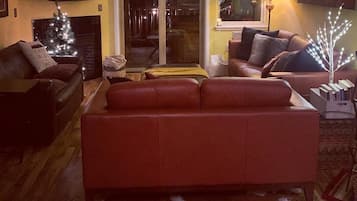 Smart TV, fireplace, video games, DVD player