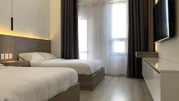 Comfort-Vierbettzimmer | Daunenbettdecken, Pillowtop-Betten, individuell dekoriert