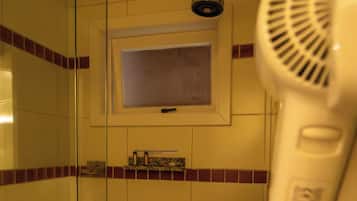 Hair dryer, bathrobes, slippers, towels