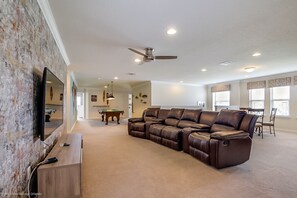 Villa (8817MD  Lake Front 9 Bedroom 6 Bathro) | Living room | Flat-screen TV, fireplace