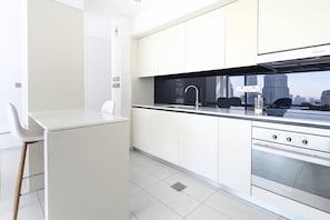 Oven, stovetop, coffee/tea maker, highchair