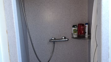 Triple Room (private kitchen - not in room) | Bathroom | Shower, hair dryer, towels, soap