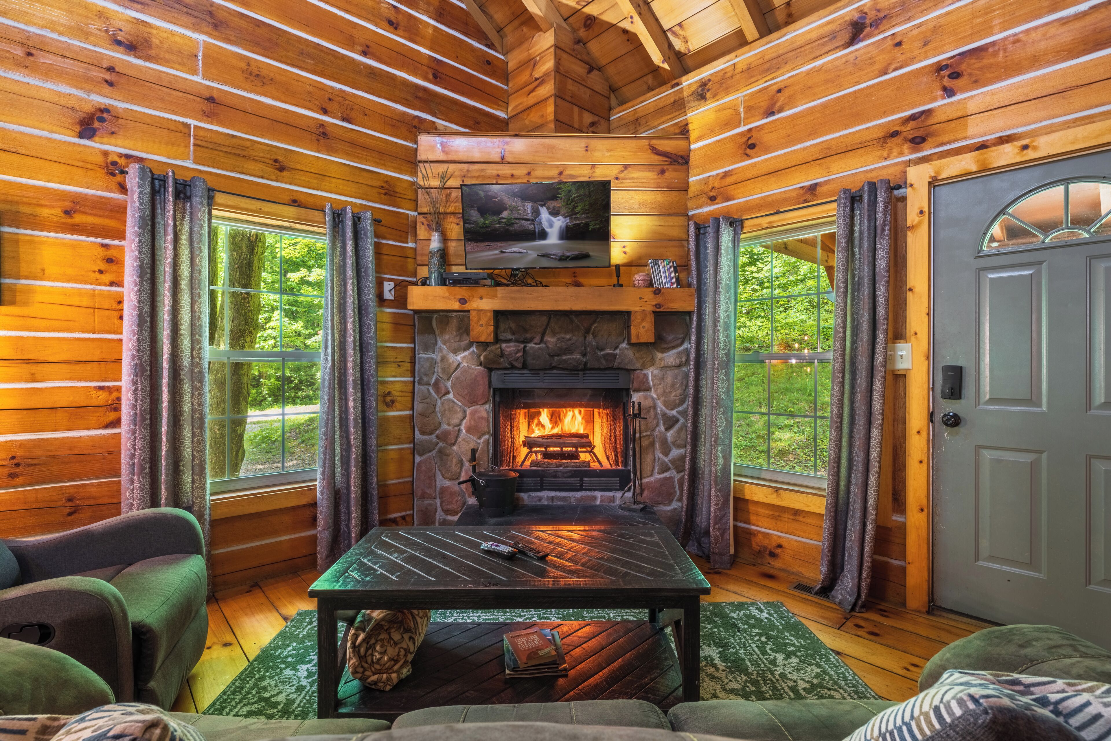 TV, fireplace