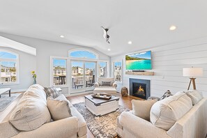 TV, fireplace, table football, ping pong