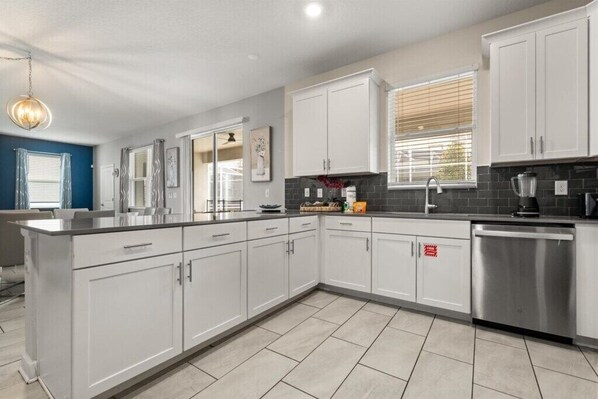 Fridge, microwave, oven, dishwasher