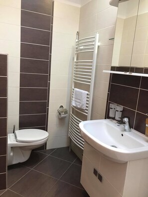 Deluxe Double Room | Bathroom | Rainfall showerhead, towels, toilet paper