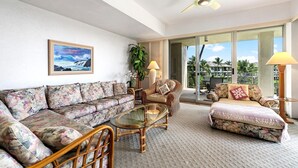Condo, Multiple Beds, Partial Ocean View (Vista Waikoloa B206) | Living area | TV - Vista Waikoloa B206 (Waikoloa)